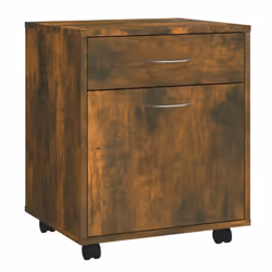 vidaXL Rolling Cabinet Office Side Table Hall Drawer Cabinet Engineered Wood - smoked oak