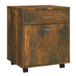 vidaXL Rolling Cabinet Office Side Table Hall Drawer Cabinet Engineered Wood - smoked oak