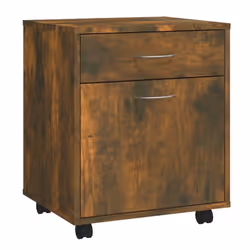 vidaXL Rolling Cabinet Office Side Table Hall Drawer Cabinet Engineered Wood - smoked oak