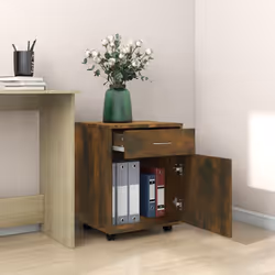 vidaXL Rolling Cabinet Office Side Table Hall Drawer Cabinet Engineered Wood - smoked oak - Additional view 4