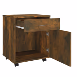 vidaXL Rolling Cabinet Office Side Table Hall Drawer Cabinet Engineered Wood - smoked oak - Additional view 6