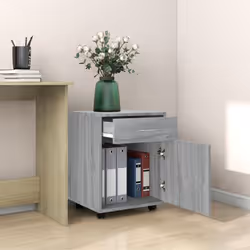 vidaXL Rolling Cabinet Office Side Table Hall Drawer Cabinet Engineered Wood - grey sonoma - Additional view 4