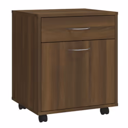 vidaXL Rolling Cabinet Office Side Table Hall Drawer Cabinet Engineered Wood - brown oak