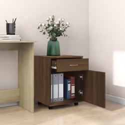 vidaXL Rolling Cabinet Office Side Table Hall Drawer Cabinet Engineered Wood - brown oak