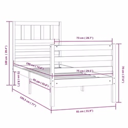 vidaXL Bed Frame Bed Base Bedstead Bedroom Mattress Foundation Solid Wood - brown, 75 x 190 cm