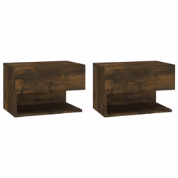 vidaXL Wall Bedside Cabinet Floating Nightstand Bedside Unit Hanging Cabinet - smoked oak, 2