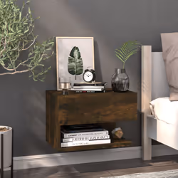 vidaXL Wall Bedside Cabinet Floating Nightstand Bedside Unit Hanging Cabinet - smoked oak, 2 - Additional view 4