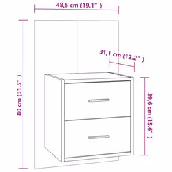 vidaXL Wall Bedside Cabinet Floating Nightstand Bedside Unit Hanging Cabinet - brown oak, 1 - Additional view 8