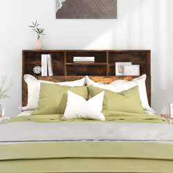vidaXL Headboard Cabinet Bedroom Bookcase Headboard Furniture Multi Colours - smoked oak - Additional view 4