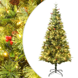 vidaXL Pre-lit Christmas Tree with Pine Cones Artificial Tree Green PVC and PE