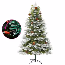 vidaXL Pre-lit Christmas Tree with Pine Cones Artificial Tree Green PVC and PE