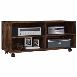 vidaXL TV Cabinet & Castors 4 Open Compartments Engineered Wood Multi Colours - smoked oak - Additional view 2