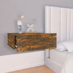 vidaXL Floating Nightstand Wall Bedside Cabinet Hanging Shelf Engineered Wood - Smoked oak, 1 - Additional view 4