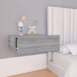 vidaXL Floating Nightstand Wall Bedside Cabinet Hanging Shelf Engineered Wood - Grey sonoma, 2
