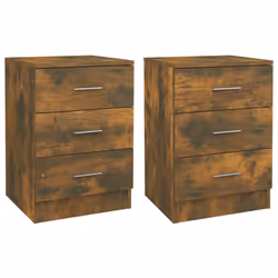 vidaXL 1/2x Bedside Cabinet Chipboard Bedroom Nightstand Stand Multi Colours - smoked oak, 2