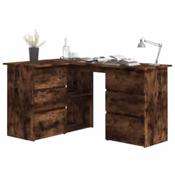 vidaXL Corner Desk Chipboard Home Office Computer Study Table Multi Colours - Smoked oak