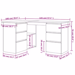 vidaXL Corner Desk Chipboard Home Office Computer Study Table Multi Colours - Smoked oak - Additional view 4