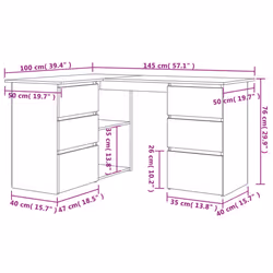vidaXL Corner Desk Chipboard Home Office Computer Study Table Multi Colours - Grey sonoma - Additional view 7