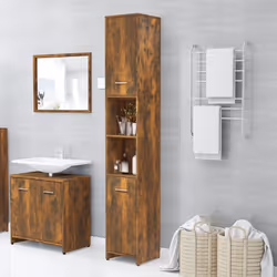 vidaXL Bathroom Cabinet Cupboard Storage Rack Washer Shelf Engineered Wood - Smoked oak - Additional view 5