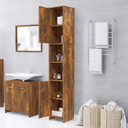 vidaXL Bathroom Cabinet Cupboard Storage Rack Washer Shelf Engineered Wood - Smoked oak - Additional view 6