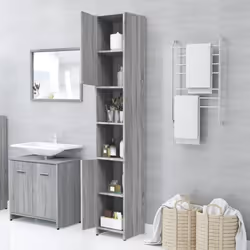 vidaXL Bathroom Cabinet Cupboard Storage Rack Washer Shelf Engineered Wood - Grey sonoma - Additional view 6