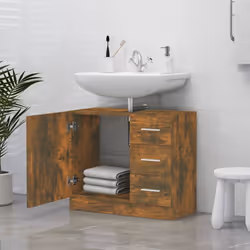 vidaXL Sink Cabinet Bathroom Storage Cupboard Vanity Unit Engineered Wood - Smoked oak - Additional view 7