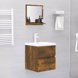 ) vidaXL Bathroom Mirror Toilet Mirror Washroom Wall Mirror Engineered Wood - Smoked oak, 40 x 10.5 x 37 cm (W x D x H - Additional view 4