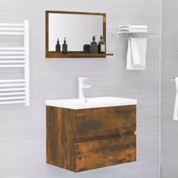 ) vidaXL Bathroom Mirror Toilet Mirror Washroom Wall Mirror Engineered Wood - Smoked oak, 60 x 10.5 x 37 cm (W x D x H - Additional view 4