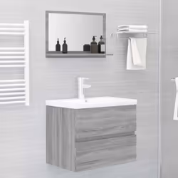 ) vidaXL Bathroom Mirror Toilet Mirror Washroom Wall Mirror Engineered Wood - Grey sonoma, 60 x 10.5 x 37 cm (W x D x H - Additional view 4
