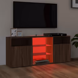vidaXL TV Cabinet with LED Lights TV Stand TV Unit Hall Entertainment Cenrtre - brown oak
