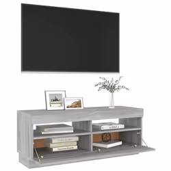 ) vidaXL TV Cabinet with LED Lights Entertainment Centre TV Stand Media TV Unit - Grey sonoma, 100 x 35 x 40 cm (L x W x H - Additional view 5