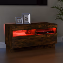 ) vidaXL TV Cabinet with LED Lights Entertainment Centre TV Stand Media TV Unit - Smoked oak, 80 x 35 x 40 cm (L x W x H - Additional view 4