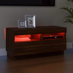 ) vidaXL TV Cabinet with LED Lights Entertainment Centre TV Stand Media TV Unit - Brown oak, 80 x 35 x 40 cm (L x W x H - Additional view 2