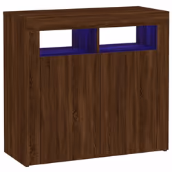 ) vidaXL Sideboard with LED Lights Storage Cupboard Cabinet Buffet Highboard - Brown oak, 80 x 35 x 75 cm (L x W x H - Additional view 2