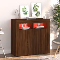 ) vidaXL Sideboard with LED Lights Storage Cupboard Cabinet Buffet Highboard - Brown oak, 80 x 35 x 75 cm (L x W x H - Additional view 3
