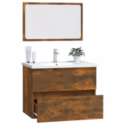 vidaXL Bathroom Furniture Set 2 Piece Storage Cabinet Cupboard Engineered Wood - Smoked oak - Additional view 4