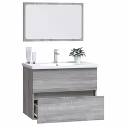 vidaXL Bathroom Furniture Set 2 Piece Storage Cabinet Cupboard Engineered Wood - Grey sonoma - Additional view 4
