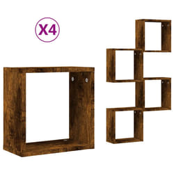 vidaXL Wall Cube Shelves Floating Rack Storage Shelf Display Shelf Wall Shelf - smoked oak, 4 pcs