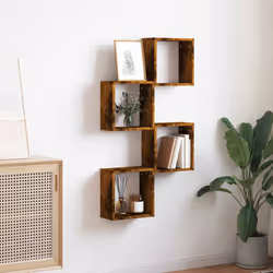 vidaXL Wall Cube Shelves Floating Rack Storage Shelf Display Shelf Wall Shelf - smoked oak, 4 pcs