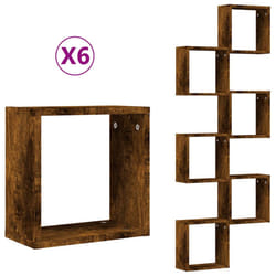 vidaXL Wall Cube Shelves Floating Rack Storage Shelf Display Shelf Wall Shelf - smoked oak, 6 pcs