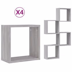 vidaXL Wall Cube Shelves Floating Rack Storage Shelf Display Shelf Wall Shelf - grey sonoma, 4 pcs