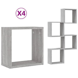 vidaXL Wall Cube Shelves Floating Rack Storage Shelf Display Shelf Wall Shelf - grey sonoma, 4 pcs