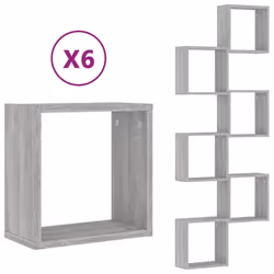 vidaXL Wall Cube Shelves Floating Rack Storage Shelf Display Shelf Wall Shelf - grey sonoma, 6 pcs