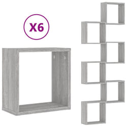 vidaXL Wall Cube Shelves Floating Rack Storage Shelf Display Shelf Wall Shelf - grey sonoma, 6 pcs