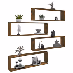 vidaXL 4x Wall Cube Shelves Smoked Oak Engineered Wood CD Shelf Wall Cabinet - Additional view 7