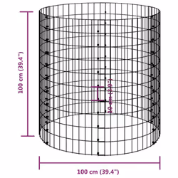 ) vidaXL Circular Gabion Pole Garden Gabion Basket Gabion Cage Galvanised Steel - 100 x 100 cm (Dia. x H - Additional view 2