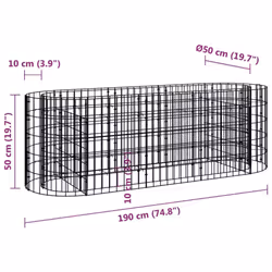 vidaXL Gabion Raised Bed Galvanised Iron Gabion Basket Flower Bed Multi Sizes - 190 x 50 x 50 cm - Additional view 7