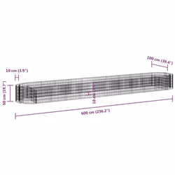 vidaXL Gabion Raised Bed Galvanised Iron Gabion Basket Flower Bed Multi Sizes - 600 x 100 x 50 cm