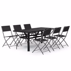 vidaXL Garden Dining Set Grey and Black 140 cm/180 cm Table Length 5/7/9 Piece - 180 cm table length/7 - Additional view 2