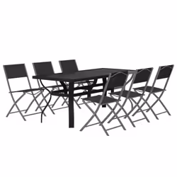 vidaXL Garden Dining Set Grey and Black 140 cm/180 cm Table Length 5/7/9 Piece - 180 cm table length/7 - Additional view 3